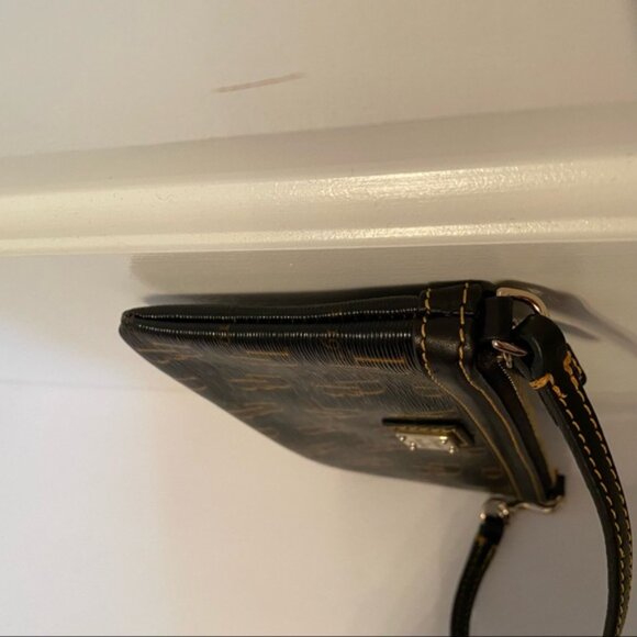 DOONEY & BOURKE WRISTLET BAG SIGNATURE DB LOGO BLACK BROWN LARGE SLIM ZIP TOP - Picture 8 of 11